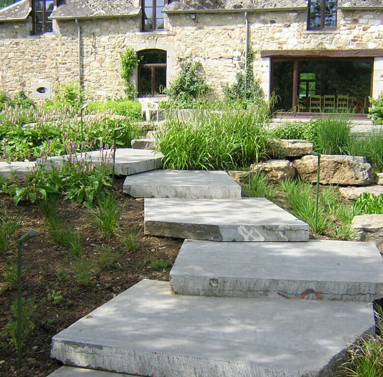 Pierre Bleue Belge - Escalier et marche de jardin - Finition : Meulé